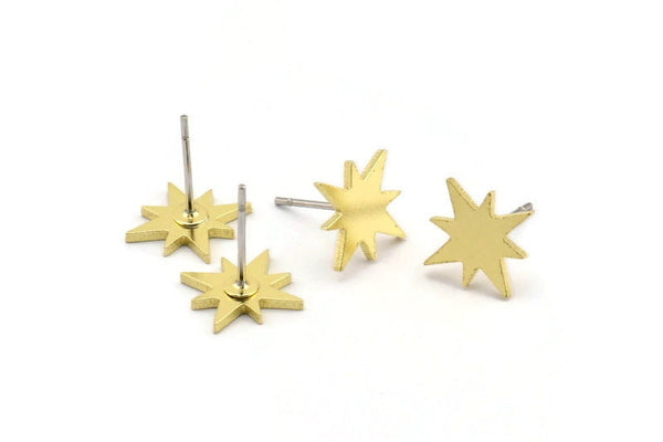 Brass North Star Earring, 12 Raw Brass Pole Star Shaped Stud Earrings (12x1mm) A3739