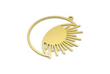 Brass Moon Charm, 4 Raw Brass Crescent Moon And Sun Shaped Charms With 1 Loop (33x30x0.60mm) A3962