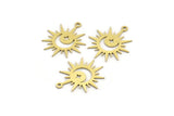 Brass Sun Charm, 24 Raw Brass Crescent Moon And Star Patterned Sun Shape Charms With 1 Loop, Charm Pendants (22x18x0.60mm) A3992