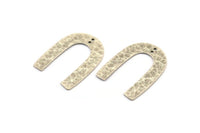 Silver Geometric Charm, 2 Hammered Antique Silver Plated Brass U Shaped Pendants With 2 Holes, Charms, Findings (35x27x1mm) N0930 H1038