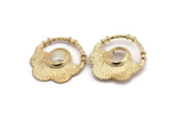 Gold Flower Pendant, 1 Gold Plated Brass Elegant Semi Flower Earring Findings With Pad Setting (36x32mm) BS 1907