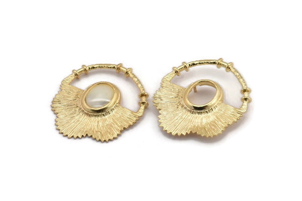 Gold Flower Pendant, 1 Gold Plated Brass Elegant Semi Flower Earring Findings With Pad Setting (36x32mm) BS 1907