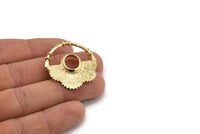Gold Flower Pendant, 1 Gold Plated Brass Elegant Semi Flower Earring Findings With Pad Setting (36x32mm) BS 1907