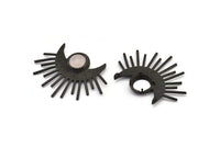 Ay ve Güneş, Oksitlenmiş Siyah Pirinç Hilal ve Yarı Güneş Kolye, 2 Halka ve 11 mm Ped, Bulgular (47x33x1,2 mm) BS 1952 H1351