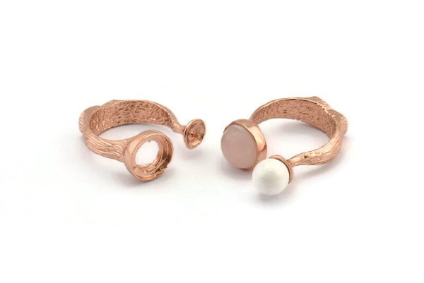 Adjustable Ring Settings, 1 Rose Gold Plated Adjustable Rings with 2 Stone Settings - Pad Size 10mm N0232 Q0246