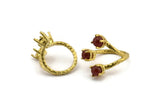 Adjustable Ring Settings - 2 Raw Brass 4 Claw Ring Blanks with 3 Prong Settings - Pad Size 6mm N0325