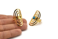Gold Royal Ring, Gold Plated Brass Royal Rings With 1 Stone Settings - Pad Size 6mm N1854