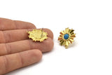 Brass Sun Earring, Raw Brass Sunshine Stud Earrings with 6mm Stone pad, with 1 Loop (26x24mm) N0844
