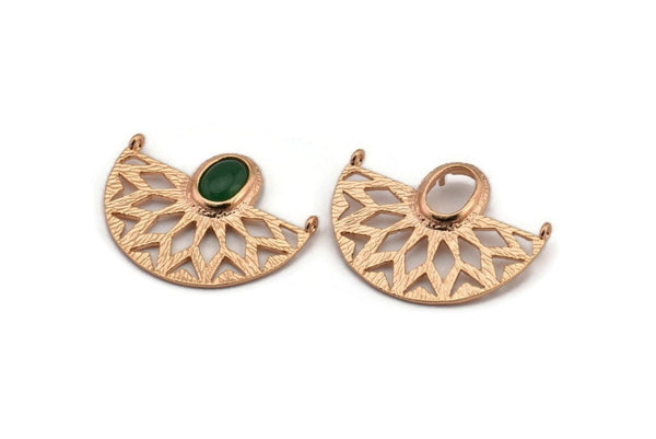Rose Gold Ethnic Pendant, 1 Rose Gold Plated Semi Circle Pendants with 2 Loops and 1 Pad Setting (36x28x3.2x1mm) BS 1917 Q0402