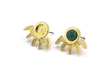 Brass Eye Earring, 4 Raw Brass Eye Stud Earrings - Stone Setting - Pad Size 6mm (19x14x1.5mm) N1321