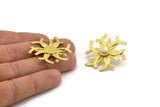 Brass Sun Earring, 2 Raw Brass Sunshine Stud Earrings - Pad Size 6mm N0704