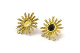 Brass Sun Earring, Raw Brass Sunshine Stud Earrings with 6mm Stone pad, with 1 Loop (25mm) N0846