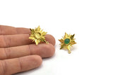 Brass Sun Earring, Raw Brass Sunshine Stud Earrings with 6mm Stone pad, with 1 Loop (28x21mm) N0864