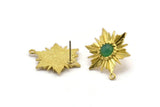 Brass Sun Earring, Raw Brass Sunshine Stud Earrings with 6mm Stone pad, with 1 Loop (28x21mm) N0864