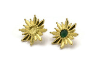 Brass Sun Earring, Raw Brass Sunshine Stud Earrings with 6mm Stone pad (25mm) N0852
