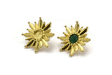 Brass Sun Earring, Raw Brass Sunshine Stud Earrings with 6mm Stone pad (25mm) N0852