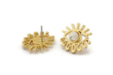 Gold Eye Earring, 2 Gold Plated Brass Eye Stud Earrings With 5mm Pad (19x17x2mm) N1742