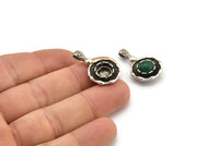 Silver Flower Charm, 4 Antique Silver Plated Brass Charms with 1 Loop - Pad Size 8mm (27x16x5.5mm) U080