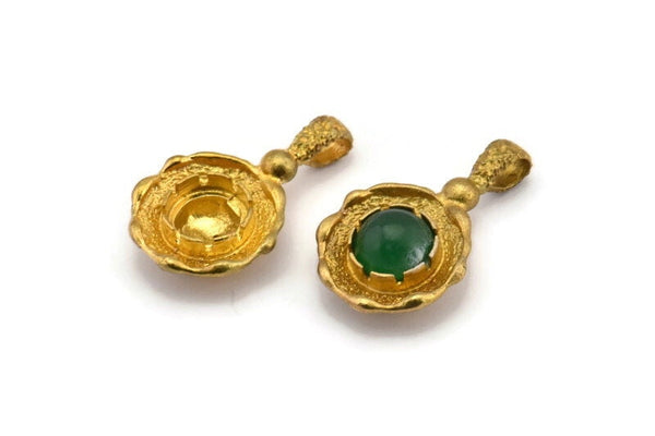 Brass Flower Earring Findings, 4 Raw Brass Earring Findings with 1 Loop and 8mm Pad Setting (27x16x5.5mm) U080