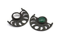 Ay Evreleri Kolye, 2 Oksitlenmiş Siyah Pirinç Yarım Daire Kolye, 2 Döngü ve 1 Ped Ayarı (36x27,5x3x0,7 mm) BS 1921 H1296