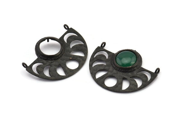 Ay Evreleri Kolye, 2 Oksitlenmiş Siyah Pirinç Yarım Daire Kolye, 2 Döngü ve 1 Ped Ayarı (36x27,5x3x0,7 mm) BS 1921 H1296