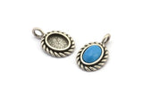 Silver Oval Charm, 4 Antique Silver Plated Brass Oval Charms With 1 Loop - Pad Size 6x8mm (15x11mm) N2066 H1515