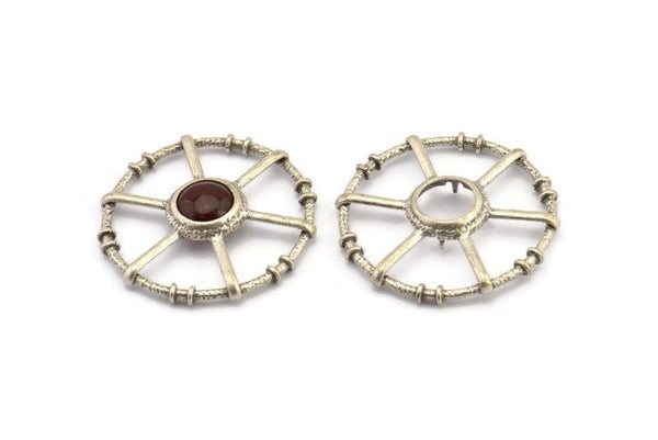 Silver Circle Charm, Antique Silver Plated Brass Round Pendants - Pad Size 12mm (42x6x2mm) BS 1896