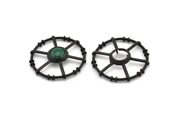 Black Circle Charm, Oxidized Black Brass Round Pendants - Pad Size 12mm (42x6x2mm) BS 1896