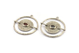 Circle Geometric Pendant, Antique Silver Plated Brass Necklace Findings With 4 Claws and Pad Setting and 1 Loop (43x3.4x1.9mm) BS 1904