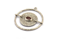 Circle Geometric Pendant, Antique Silver Plated Brass Necklace Findings With 4 Claws and Pad Setting and 1 Loop (43x3.4x1.9mm) BS 1904