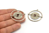 Circle Geometric Pendant, Antique Silver Plated Brass Necklace Findings With 4 Claws and Pad Setting and 1 Loop (43x3.4x1.9mm) BS 1904