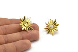 Brass Sun Earring, Raw Brass Sunshine Stud Earrings with 6mm Stone pad, with 1 Loop (27x25mm) N0845