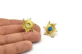 Brass Sun Earring, Raw Brass Sunshine Stud Earrings with 6mm Stone pad, with 1 Loop (27x25mm) N0848