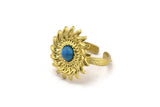Brass Ring Settings, Raw Brass Sunflower Ring With 1 Stone Setting - Pad Size 6mm N0837