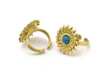 Brass Ring Settings, Raw Brass Sunflower Ring With 1 Stone Setting - Pad Size 6mm N0837