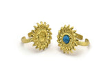 Brass Ring Settings, Raw Brass Sunflower Ring With 1 Stone Setting - Pad Size 6mm N0837