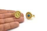 Brass Ring Settings, Raw Brass Sunflower Ring With 1 Stone Setting - Pad Size 6mm N0837