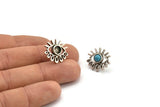 Silver Eye Earring, 2 Antique Silver Plated Brass Eye Stud Earrings With 5mm Pad (19x17x2mm) N1742