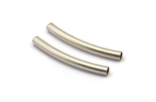 Silver Curved Tube, 12 Antique Silver Plated Brass Curved Tubes (3x30mm) Bs 1417