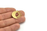 Brass Moon Charm, 8 Raw Brass Crescent Moon And Sun Shaped Charms With 1 Loop (27x27x0.60mm) A4047