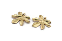 Gold Leaf Pendant, 3 Gold Plated Brass Leaf Pendants, Charms, Earrings, Findings (26x22x1.8mm) BS 2209 Q0365