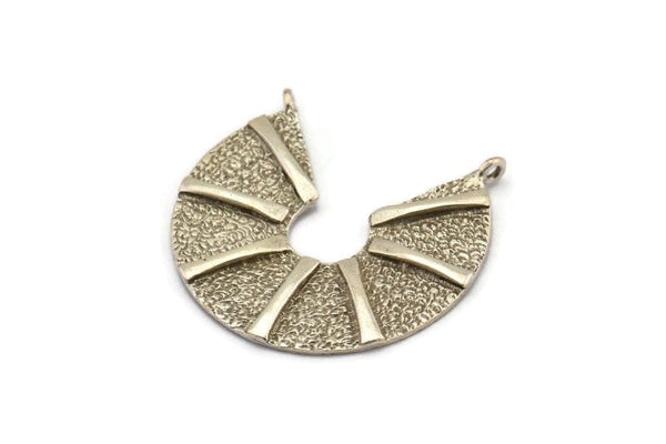 Silver Ethnic Pendant, Antique Silver Plated Brass Textured Pendants With 2 Loops, Charms, Findings, Earrings (34x33mm) N0968
