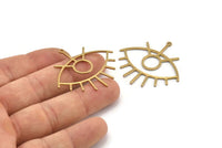 Brass Eye Charm, 6 Raw Brass Eye Charms With 1 Loop, Pendants, Earrings (42x38x1mm) D0649