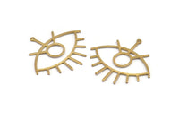 Brass Eye Charm, 6 Raw Brass Eye Charms With 1 Loop, Pendants, Earrings (42x38x1mm) D0649