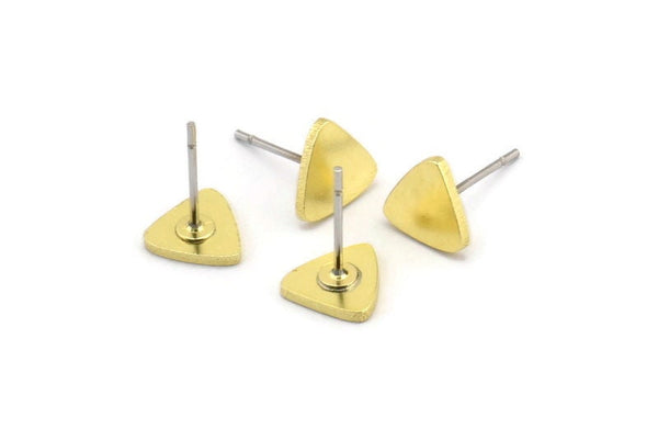 Brass Triangle Earring, 12 Raw Brass Triangle Stud Earrings (8x1mm) A3609