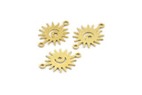 Brass Sun Connector, 24 Raw Brass Crescent Moon And Star Patterned Sun Shaped Connectors With 2 Loops, Charm Pendants (17x12x0.60mm) A4089