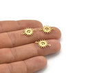 Brass Sun Connector, 24 Raw Brass Crescent Moon And Star Patterned Sun Shaped Connectors With 2 Loops, Charm Pendants (17x12x0.60mm) A4089