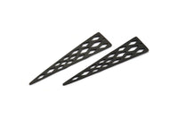 Diamond Textured Triangle, 2 Oxidized Brass Black Triangle Pendant with Diamond Shape Holes, Tribal Earring Finding (59x14x1mm) N0131 S144