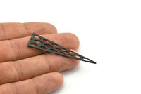 Diamond Textured Triangle, 3 Oxidized Brass Black Triangle Pendant with Rhombus Shape Holes, Tribal Earring Finding (59x14x1mm) N0131 S144