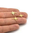 Brass Pole Star Charm, 50 Raw Brass, Brass Charms, Brass Pole Star Charms With 1 Loop (17x15x0.60mm) A4109